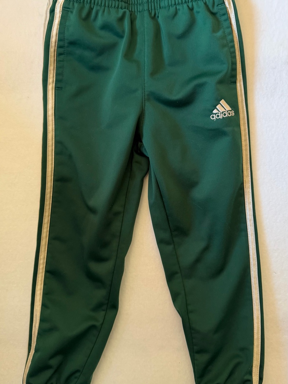 adidas Kids Dark Green Joggers with White Side Stripes Size 4